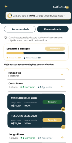 Carteira personalizada com recomendações na Plataforma INVISTTA